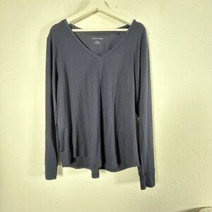 Universal Standard Womens Long Sleeve V-Neck Top Small 14-16 Blue Stretch Casual